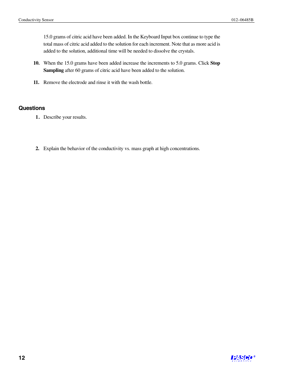 PASCO CI-6729 (1X) CONDUCTIVITY SENSOR User Manual | Page 16 / 34