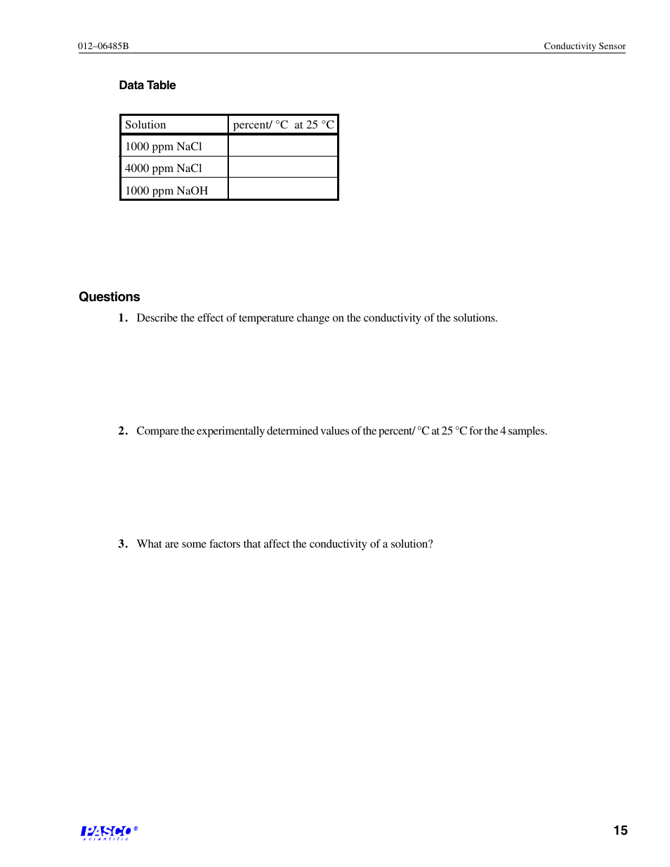 PASCO CI-6729 (1X) CONDUCTIVITY SENSOR User Manual | Page 19 / 34