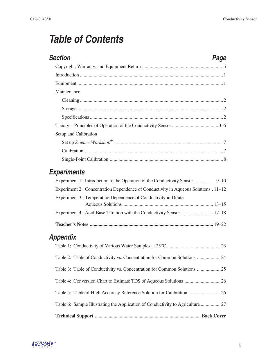 PASCO CI-6729 (1X) CONDUCTIVITY SENSOR User Manual | Page 3 / 34