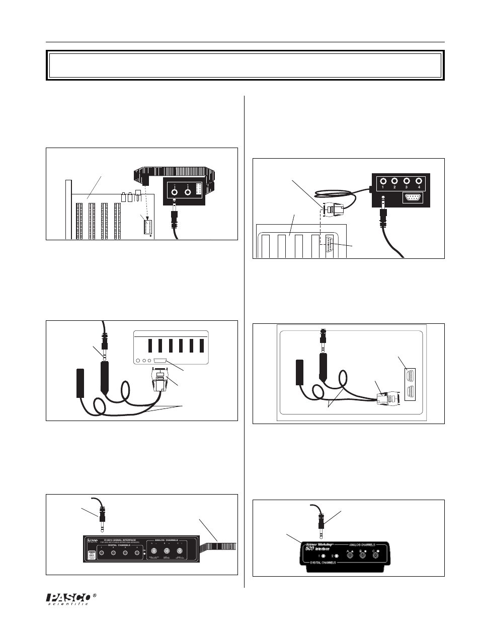 Appendix b: connecting to computer interfaces, Using the ai-6575 apple gameport interface, Using the ci-6588 ibm pc gameport interface | Using the me-9343a adapter cable, Using the me-9402 ibm adapter cable, Using the scienceworkshop 500 computer interface, Figure 4, Figure 3 figure 5 figure 6, Figure 8 figure 7 | PASCO ME-9207B FREE FALL ADAPTER User Manual | Page 11 / 14