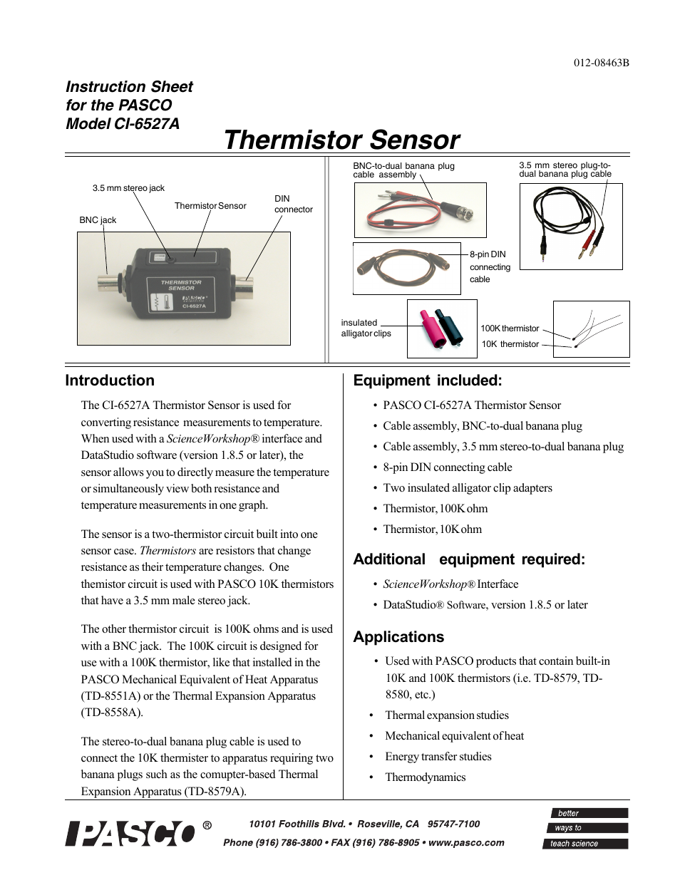 PASCO CI-6527A Thermistor Sensor User Manual | 5 pages