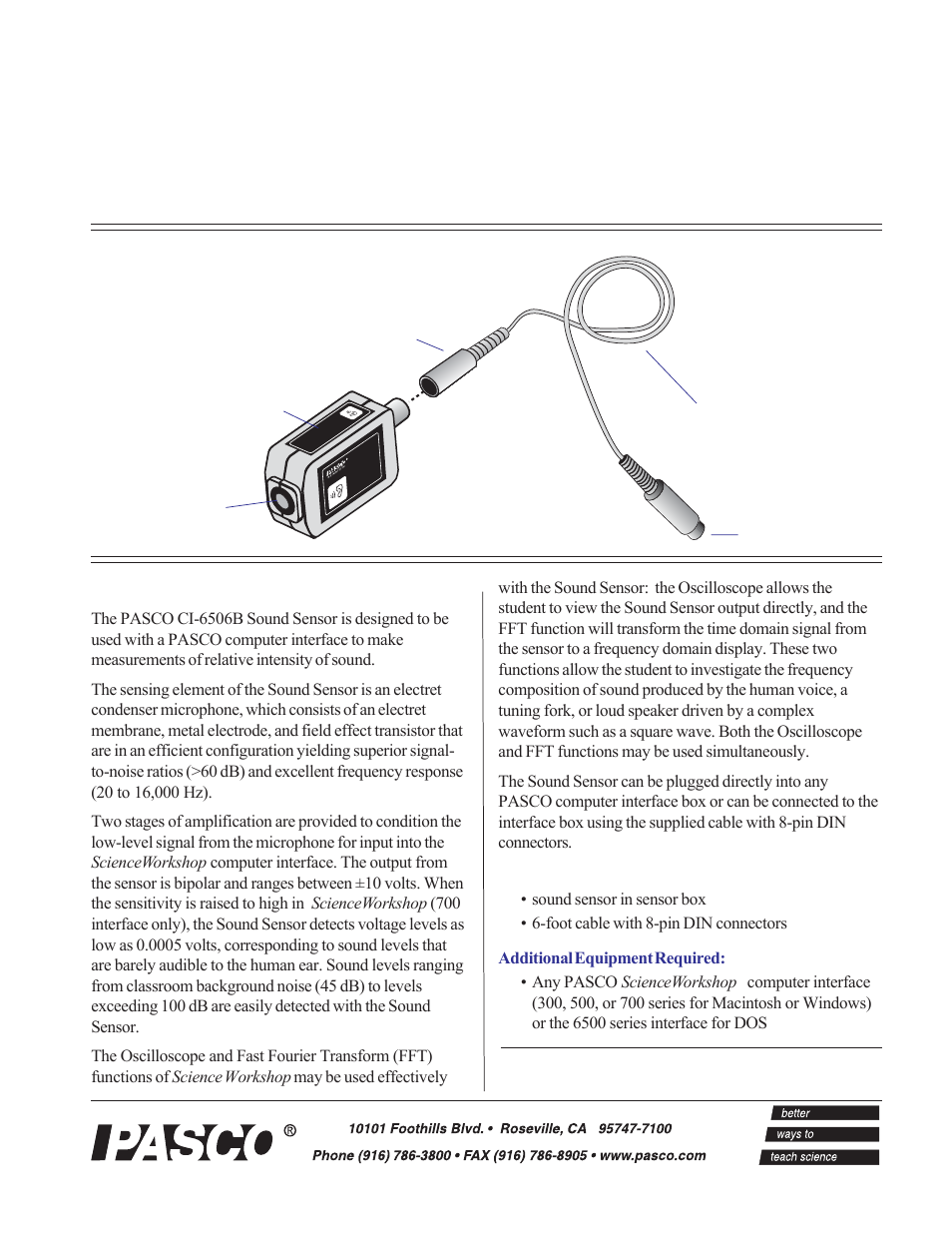 PASCO CI-6506B SOUND SENSOR User Manual | 4 pages