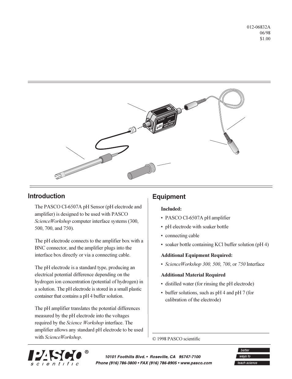 PASCO CI-6507A pH Sensor User Manual | 4 pages