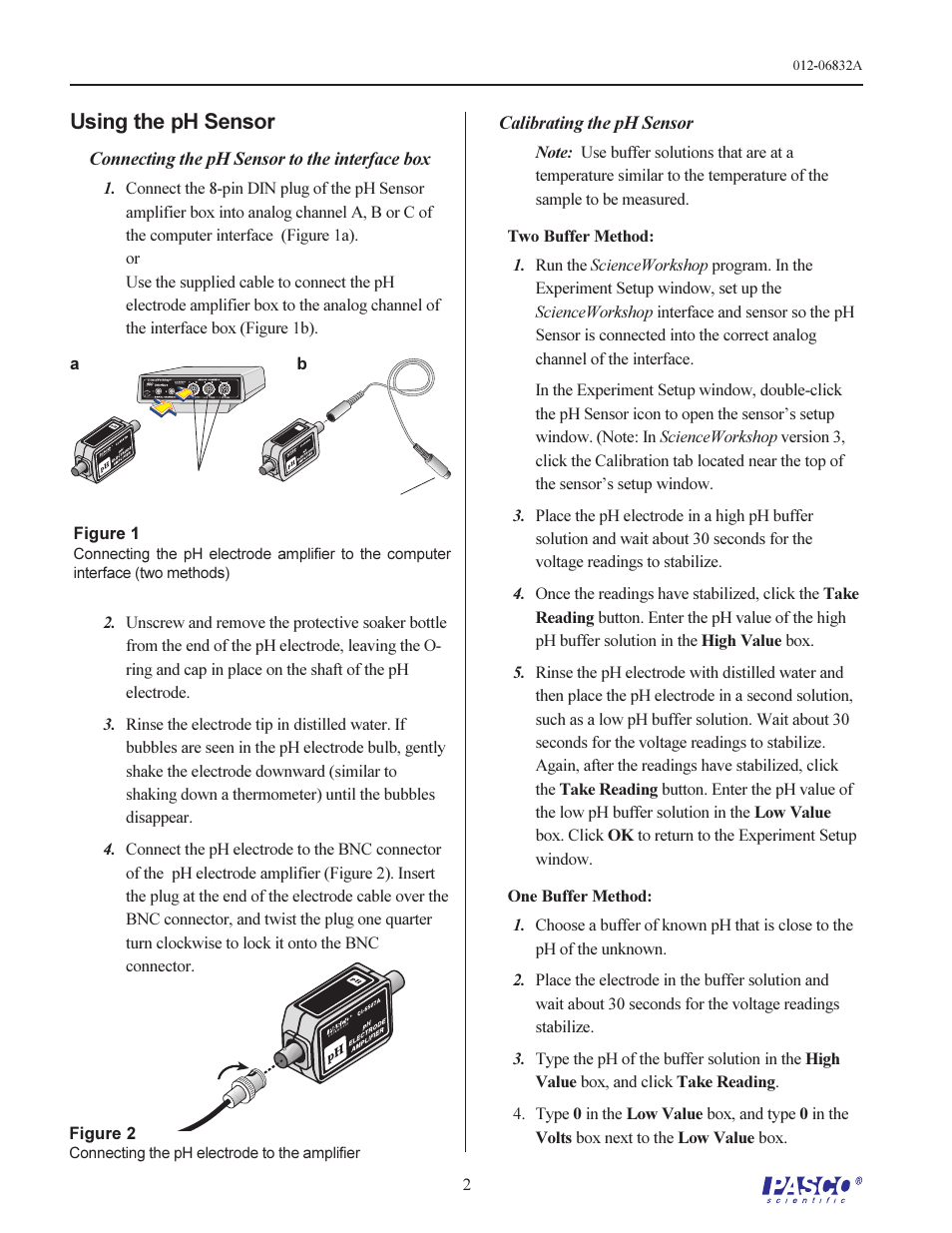 Using the ph sensor | PASCO CI-6507A pH Sensor User Manual | Page 2 / 4
