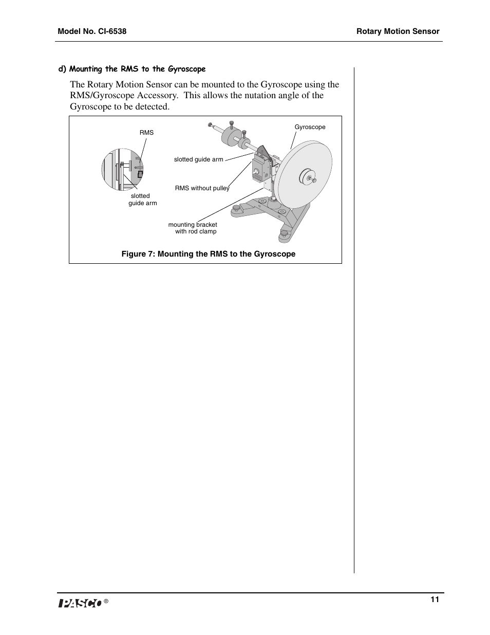 Figure 7: mounting the rms to the gyroscope | PASCO CI-6538 Rotary Motion Sensor User Manual | Page 12 / 34