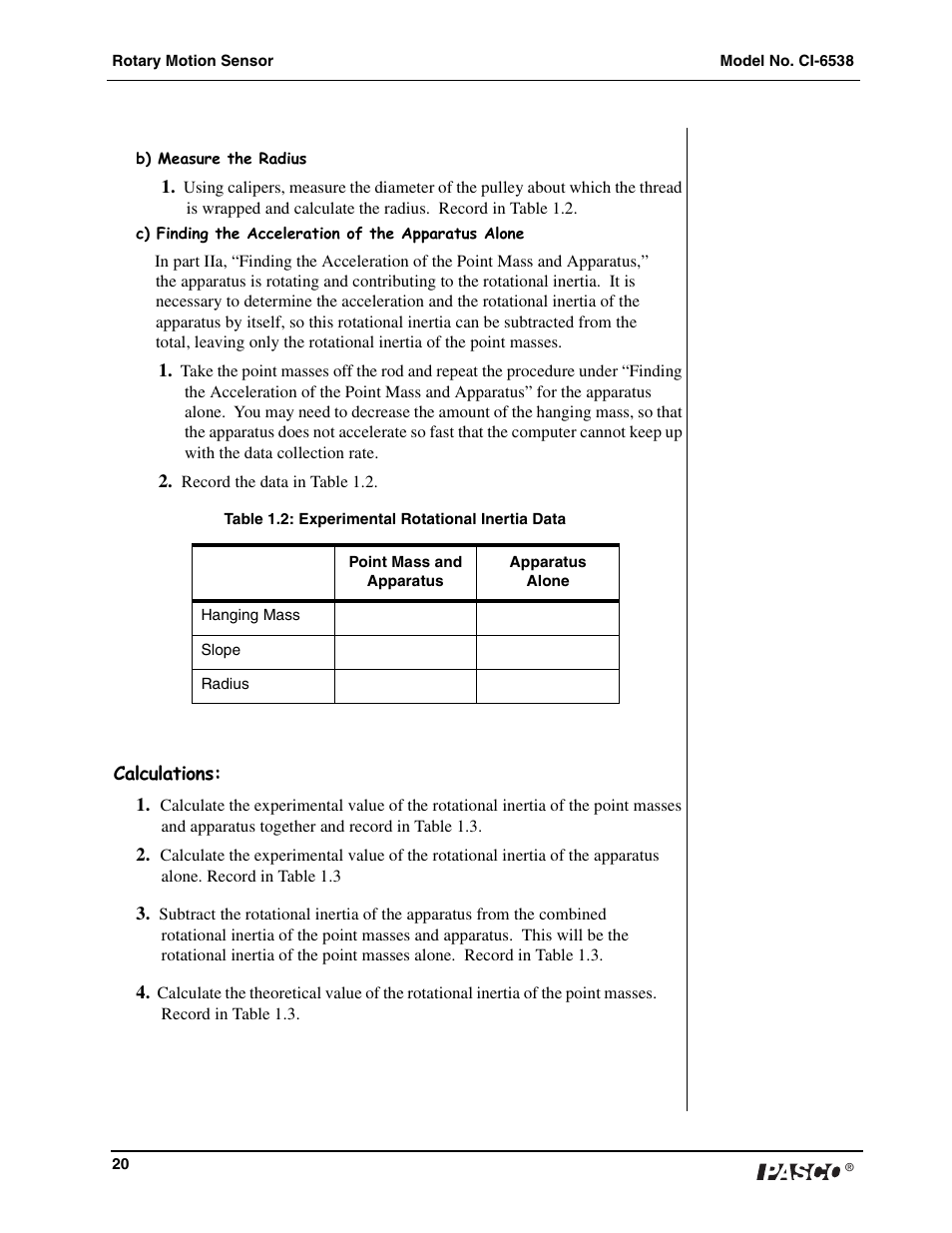 PASCO CI-6538 Rotary Motion Sensor User Manual | Page 21 / 34