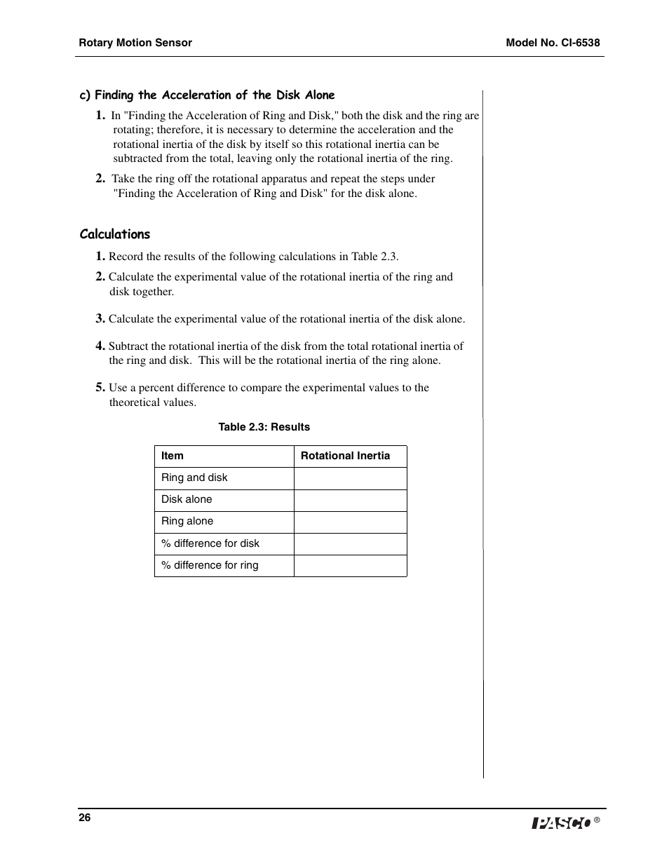 PASCO CI-6538 Rotary Motion Sensor User Manual | Page 27 / 34
