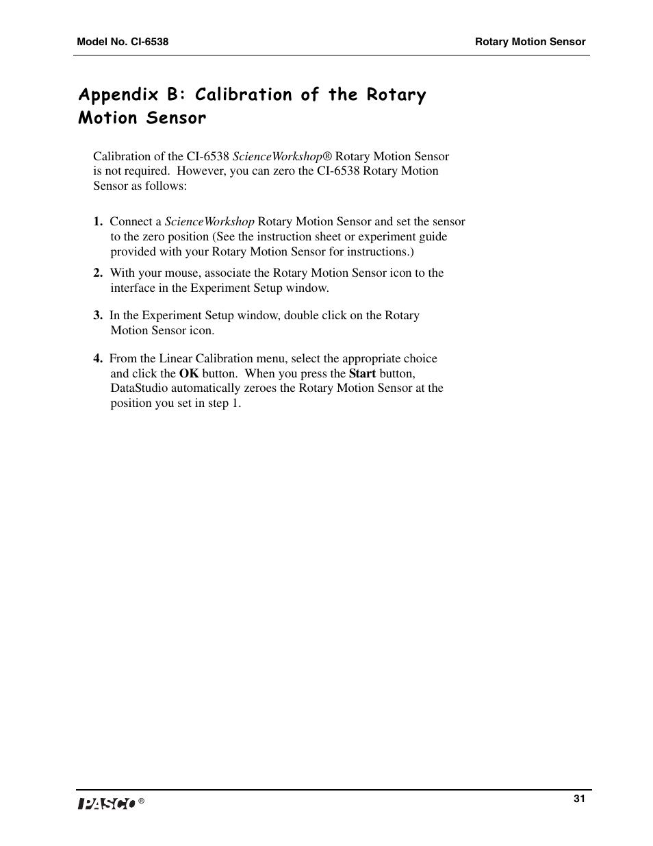 PASCO CI-6538 Rotary Motion Sensor User Manual | Page 32 / 34