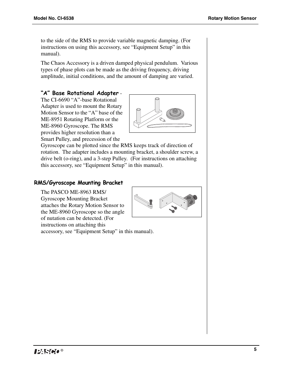 PASCO CI-6538 Rotary Motion Sensor User Manual | Page 6 / 34