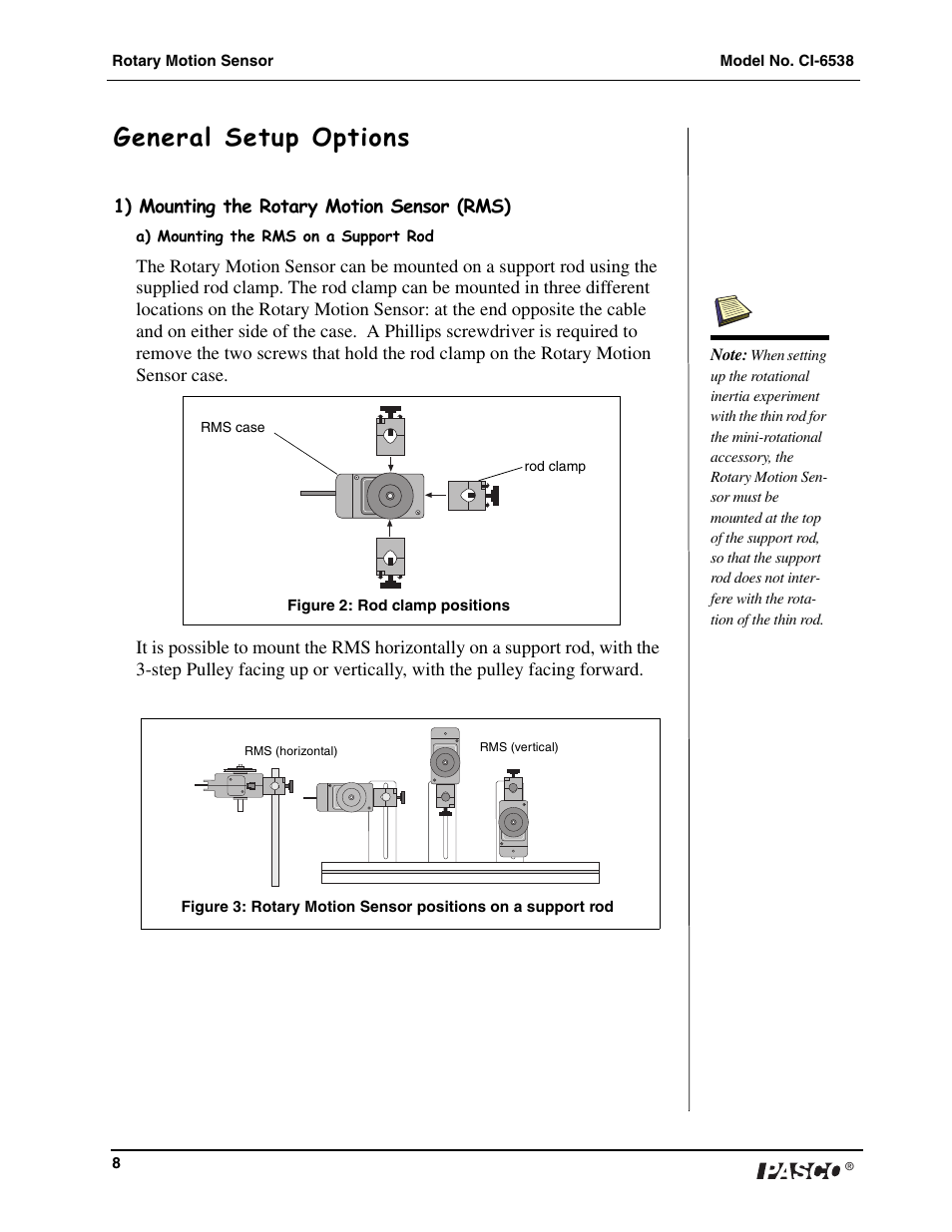 General setup options | PASCO CI-6538 Rotary Motion Sensor User Manual | Page 9 / 34