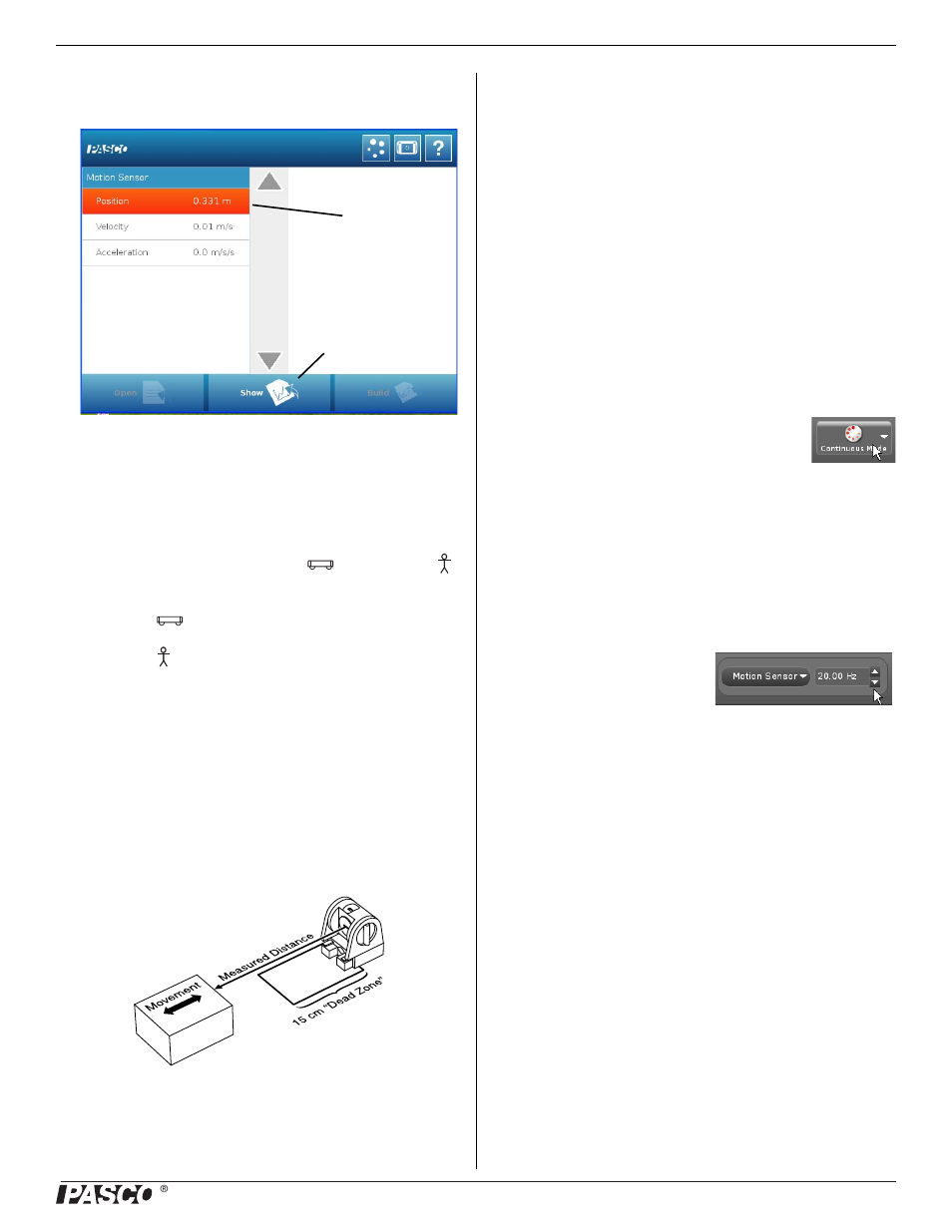 Data collection, Sensor configuration, Equipment mounting | PASCO CI-6742A Motion Sensor II User Manual | Page 3 / 5