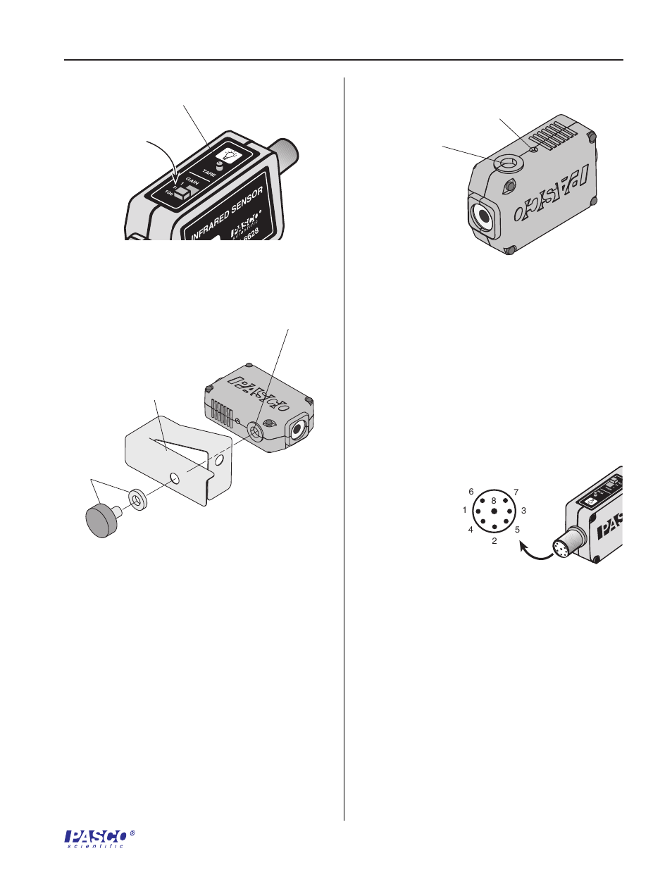 Mounting on an experimental apparatus, Din connector specifications | PASCO CI-6628 INFRARED SENSOR User Manual | Page 3 / 4