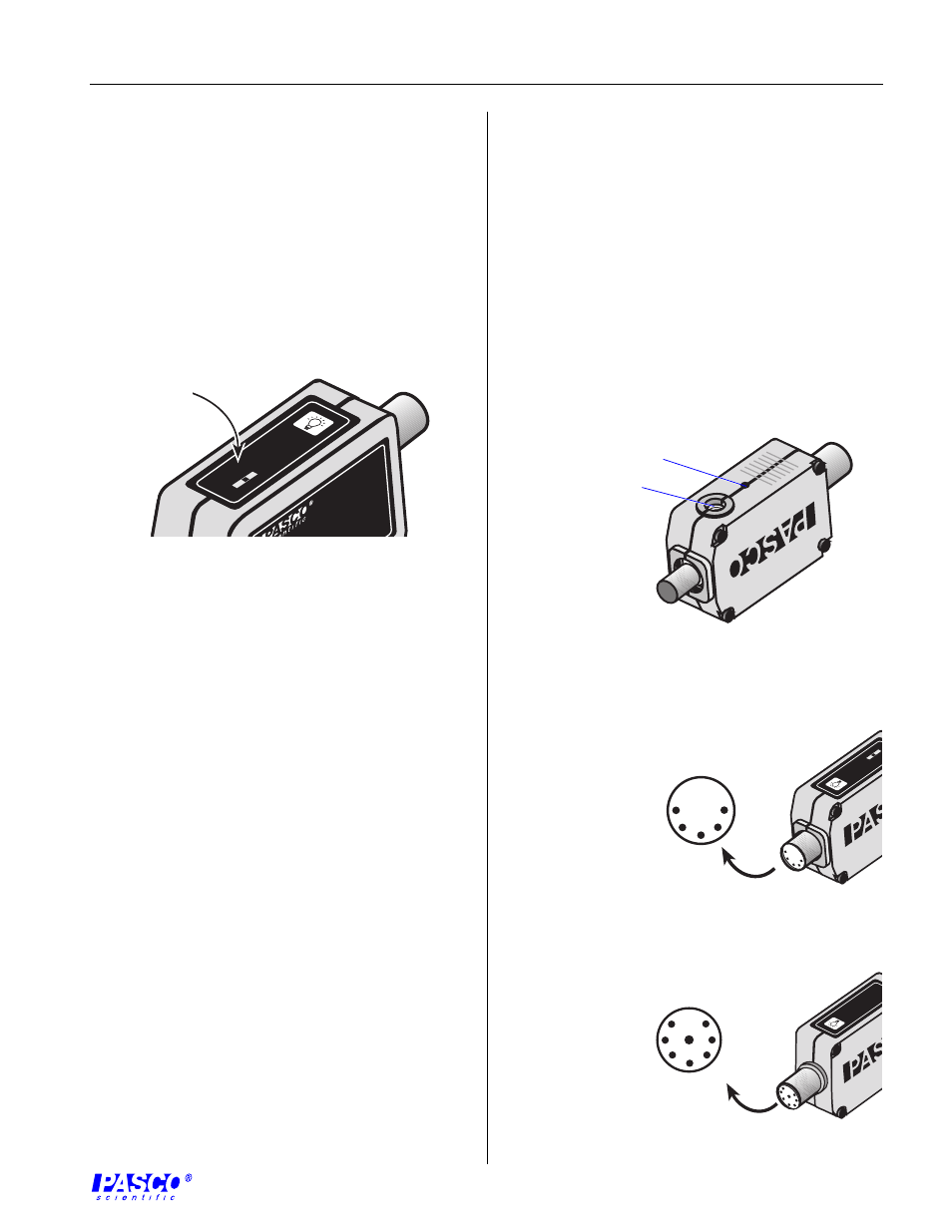 Science workshop, Calibration and sensitivity adjustment in, Mounting on an experimental apparatus | Din connector specifications for ci-6504a, Din connector specifications for ci-6604 | PASCO CI-6604 HIGH SENSITIVITY LIGHT SENSOR User Manual | Page 3 / 4