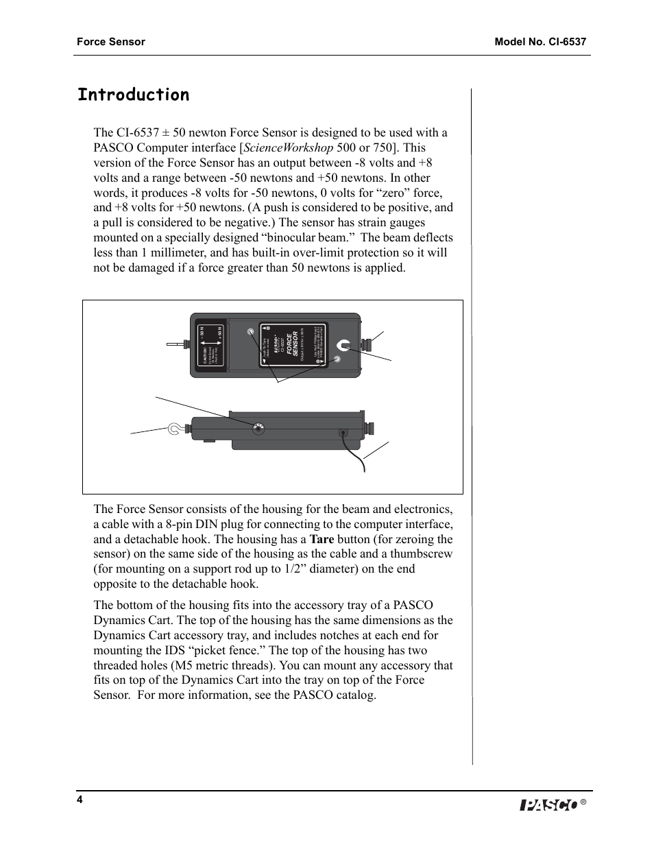 Introduction | PASCO CI-6537 Force Sensor User Manual | Page 4 / 18