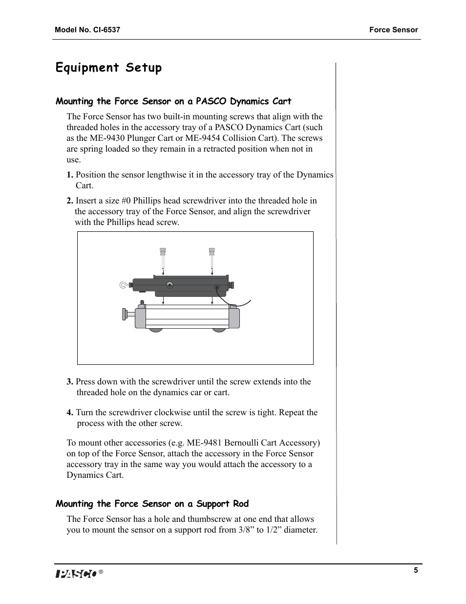 Equipment setup | PASCO CI-6537 Force Sensor User Manual | Page 5 / 18
