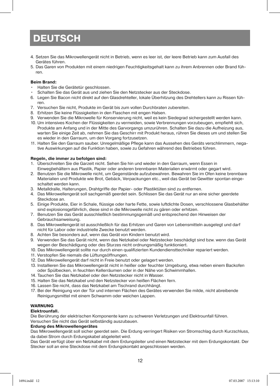 Deutsch | Vitek VT-1694 User Manual | Page 12 / 112