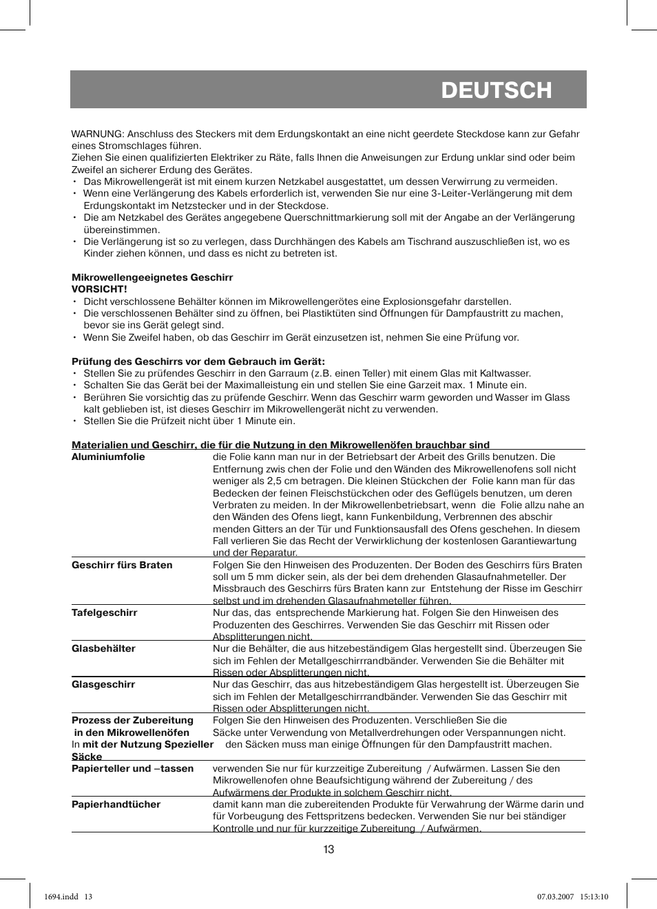 Deutsch | Vitek VT-1694 User Manual | Page 13 / 112