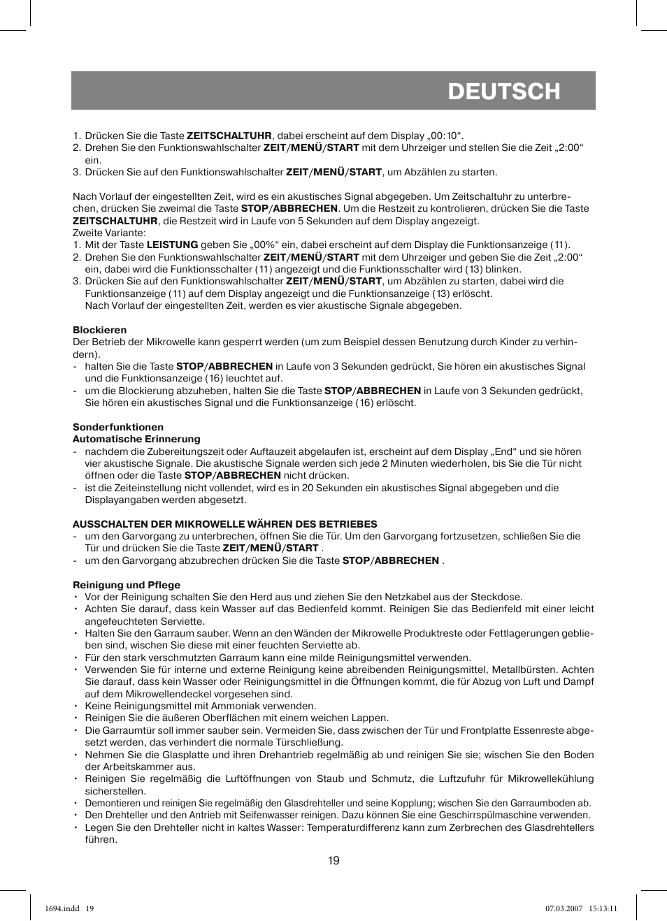 Deutsch | Vitek VT-1694 User Manual | Page 19 / 112