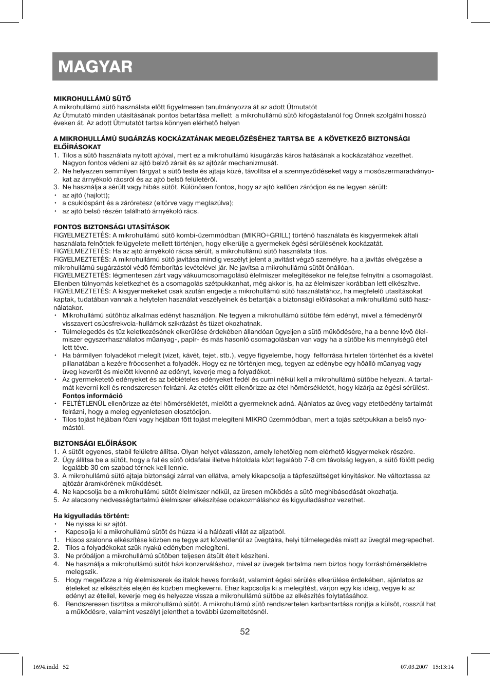 Magyar | Vitek VT-1694 User Manual | Page 52 / 112