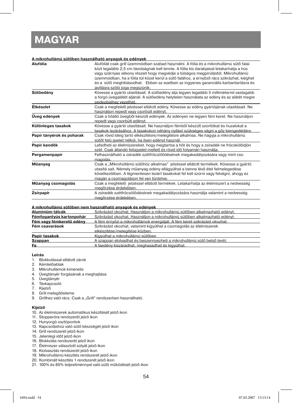 Magyar | Vitek VT-1694 User Manual | Page 54 / 112