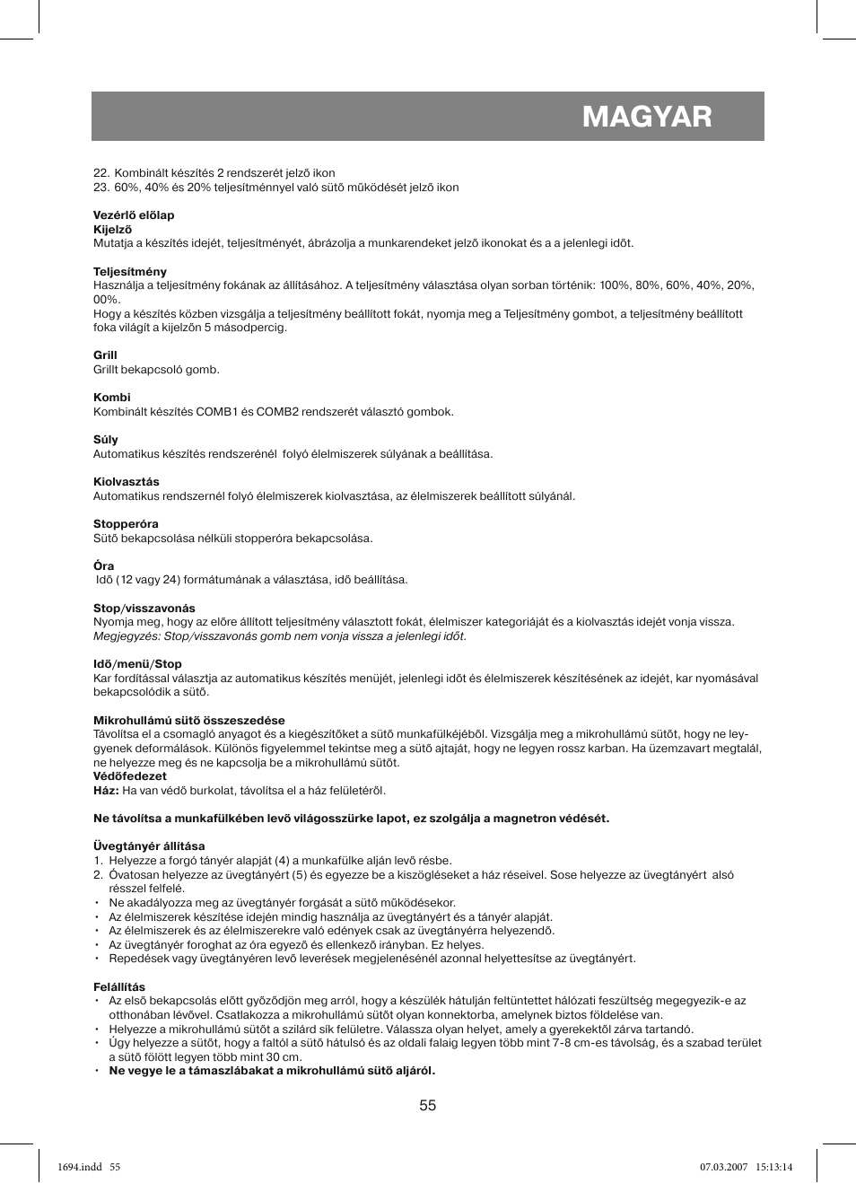 Magyar | Vitek VT-1694 User Manual | Page 55 / 112