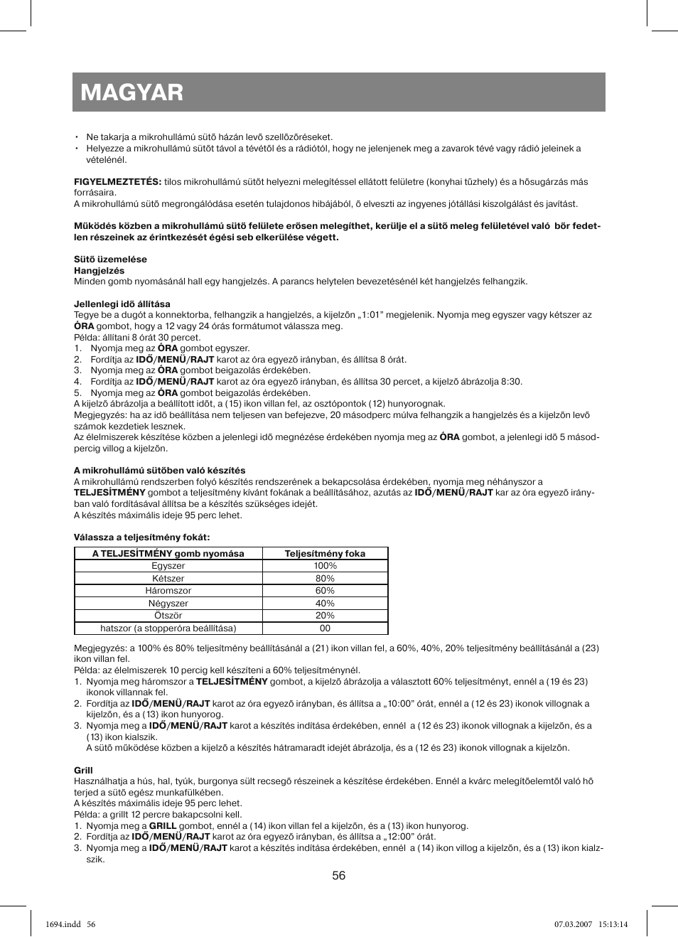 Magyar | Vitek VT-1694 User Manual | Page 56 / 112