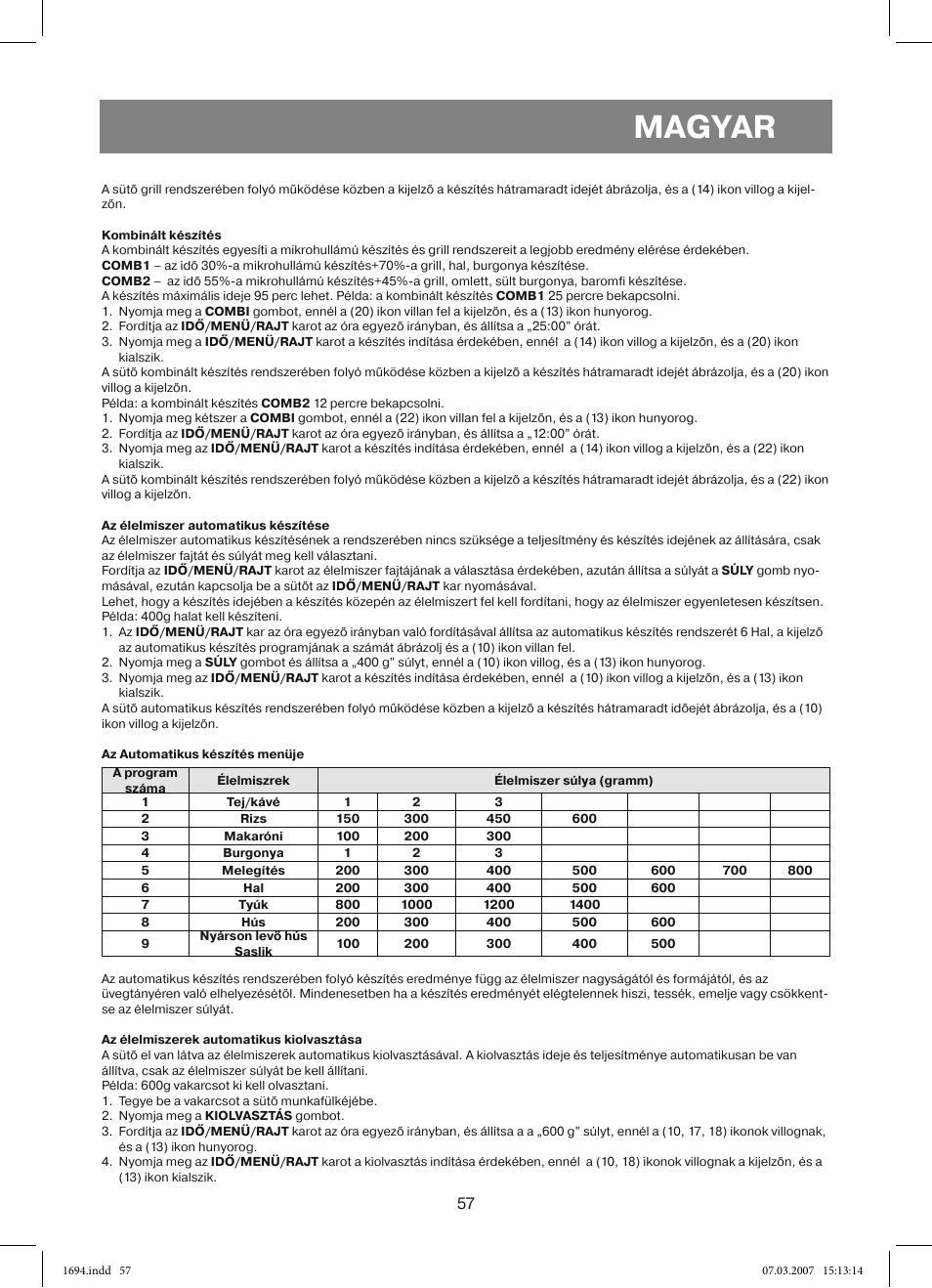 Magyar | Vitek VT-1694 User Manual | Page 57 / 112