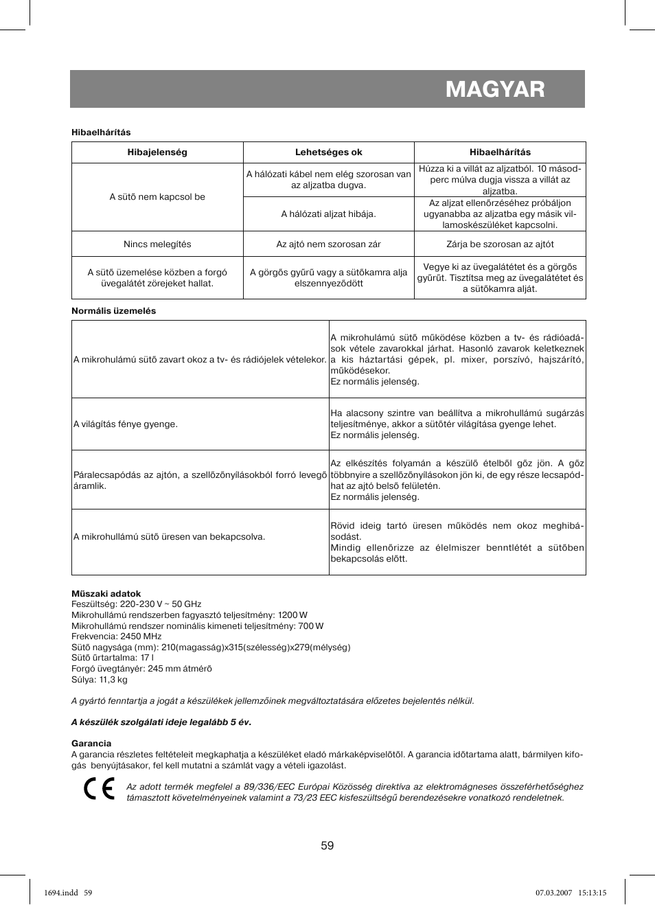 Magyar | Vitek VT-1694 User Manual | Page 59 / 112