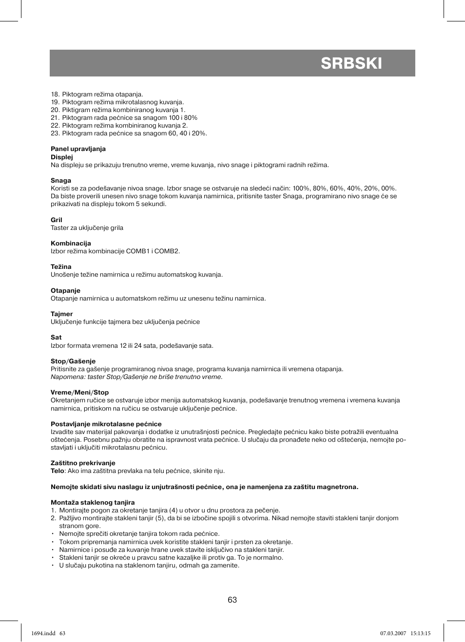 Srbski | Vitek VT-1694 User Manual | Page 63 / 112