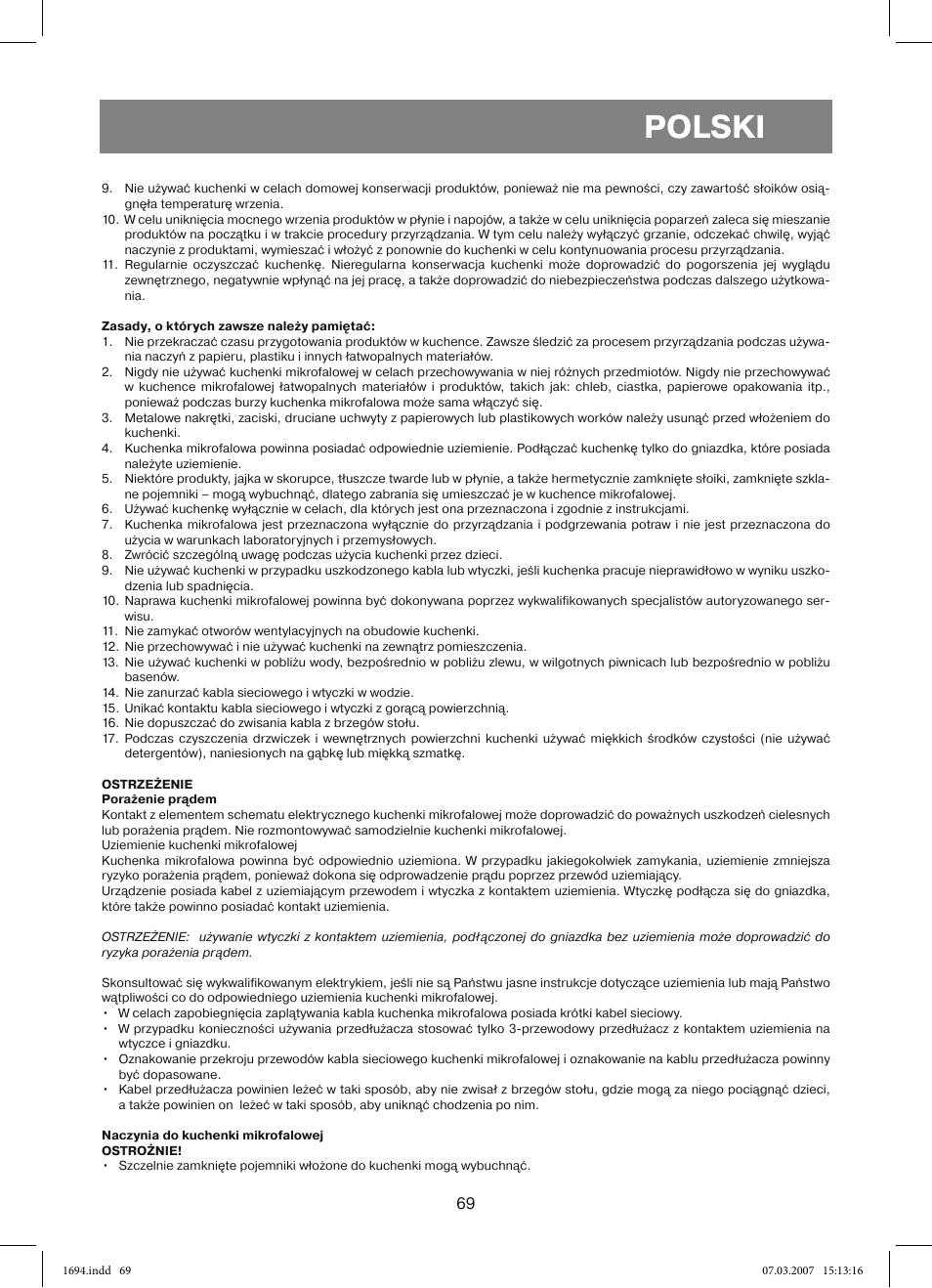 Polski | Vitek VT-1694 User Manual | Page 69 / 112