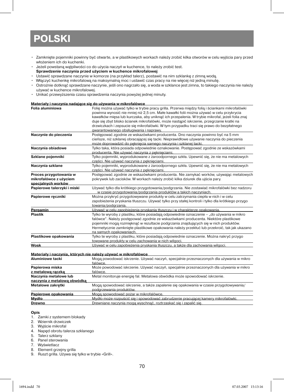 Polski | Vitek VT-1694 User Manual | Page 70 / 112