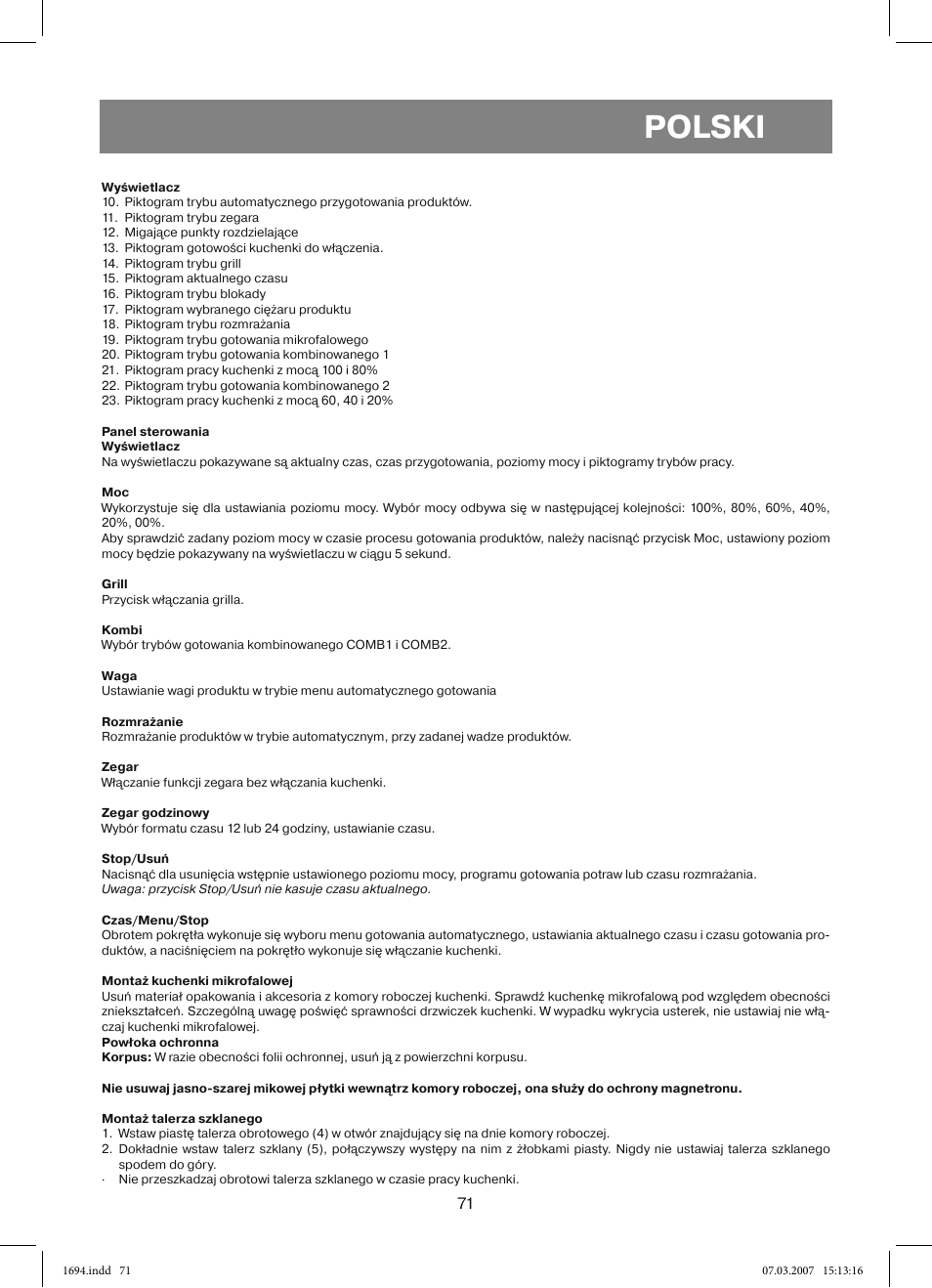 Polski | Vitek VT-1694 User Manual | Page 71 / 112
