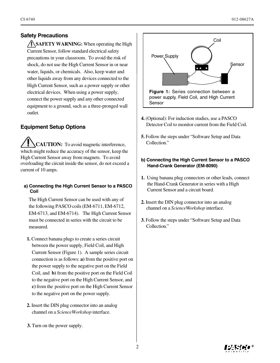 PASCO CI-6740 High Current Sensor User Manual | Page 2 / 4