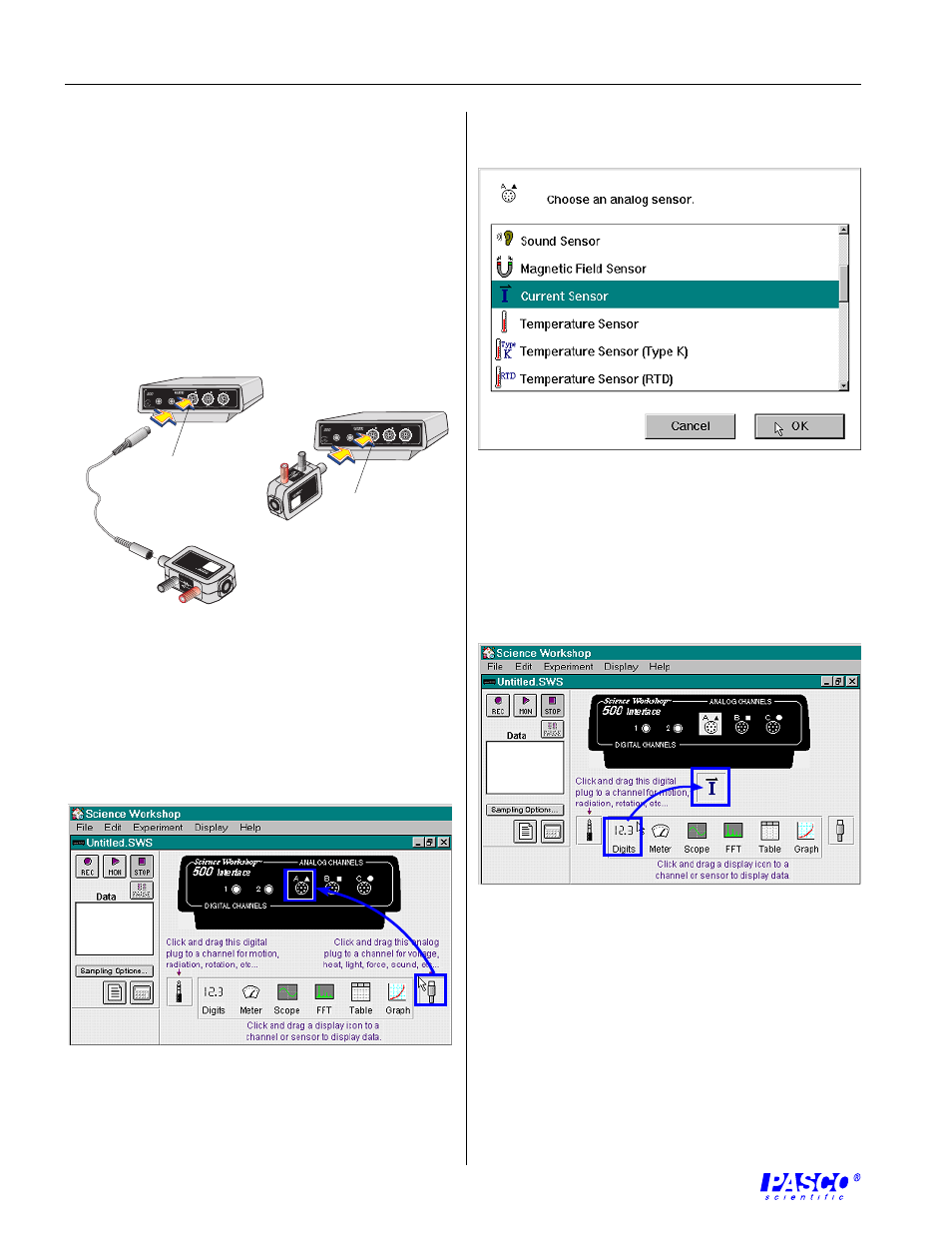 Setup procedure, Science workshop setup | PASCO CI-6556 CURRENT SENSOR User Manual | Page 2 / 4