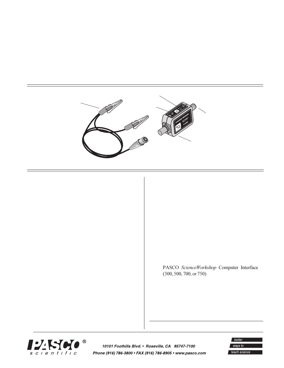 PASCO CI-6555 CHARGE SENSOR User Manual | 4 pages