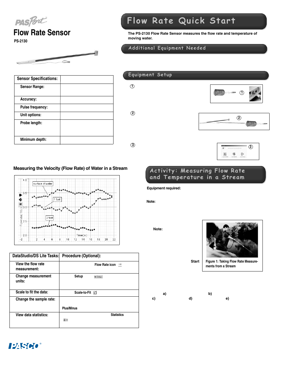 PASCO PS-2130 Flow Rate Sensor User Manual | 2 pages