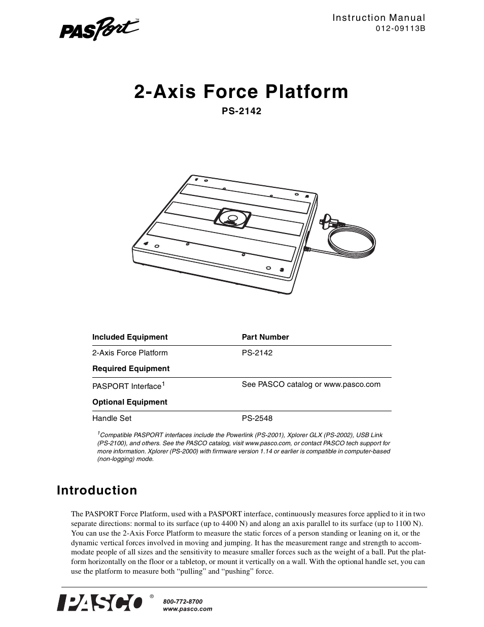 PASCO PS-2142 2-Axis Force Platform User Manual | 6 pages