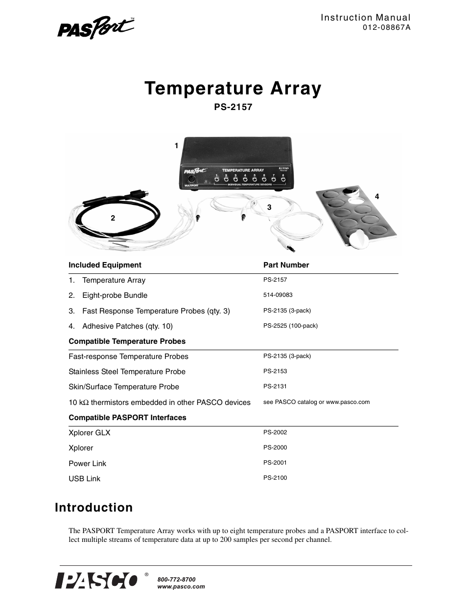 PASCO PS-2157 Temperature Array User Manual | 5 pages