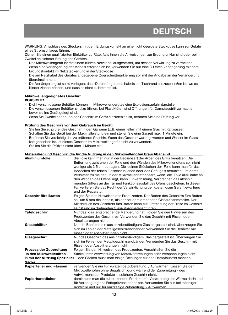 Deutsch | Vitek VT-1654 User Manual | Page 13 / 88