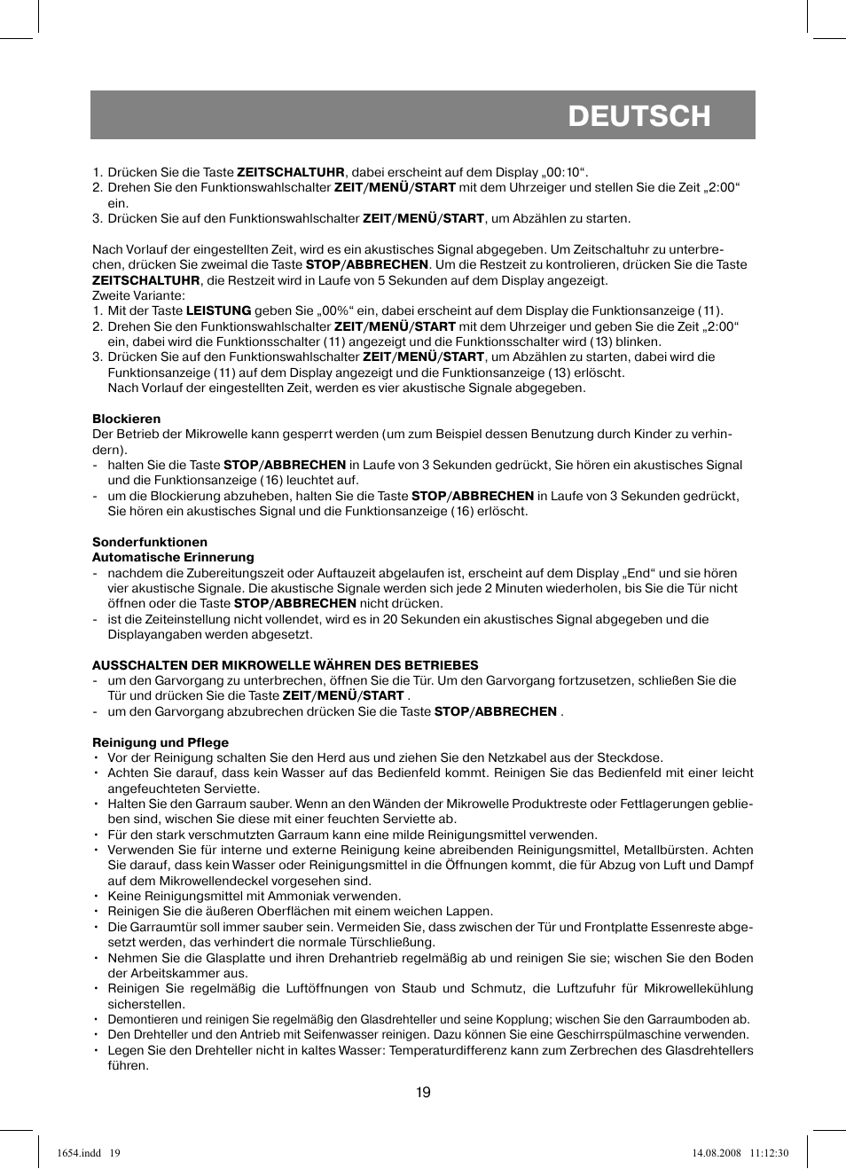 Deutsch | Vitek VT-1654 User Manual | Page 19 / 88