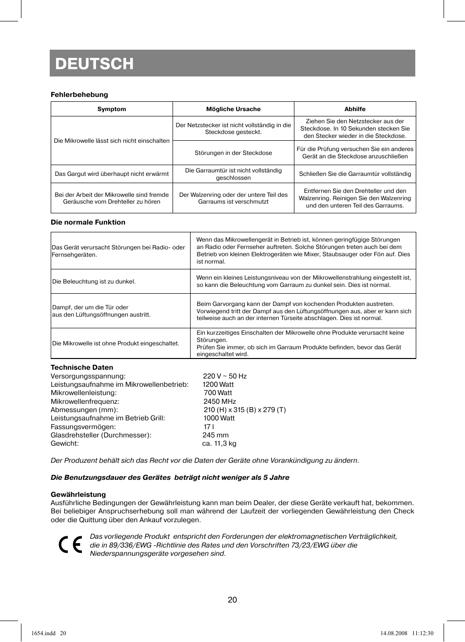 Deutsch | Vitek VT-1654 User Manual | Page 20 / 88