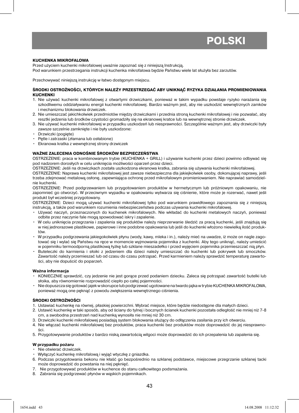 Polski | Vitek VT-1654 User Manual | Page 43 / 88