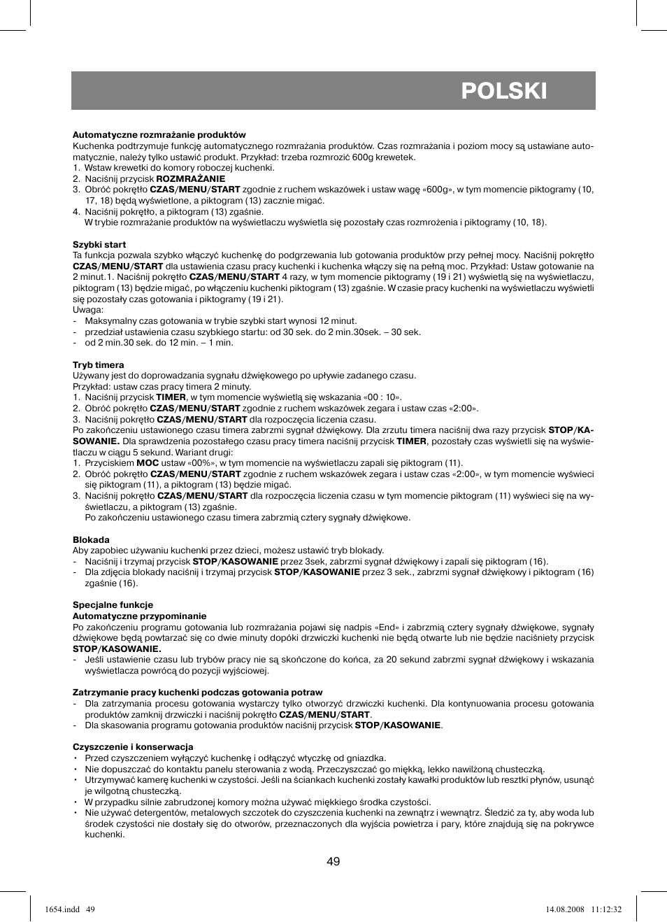 Polski | Vitek VT-1654 User Manual | Page 49 / 88