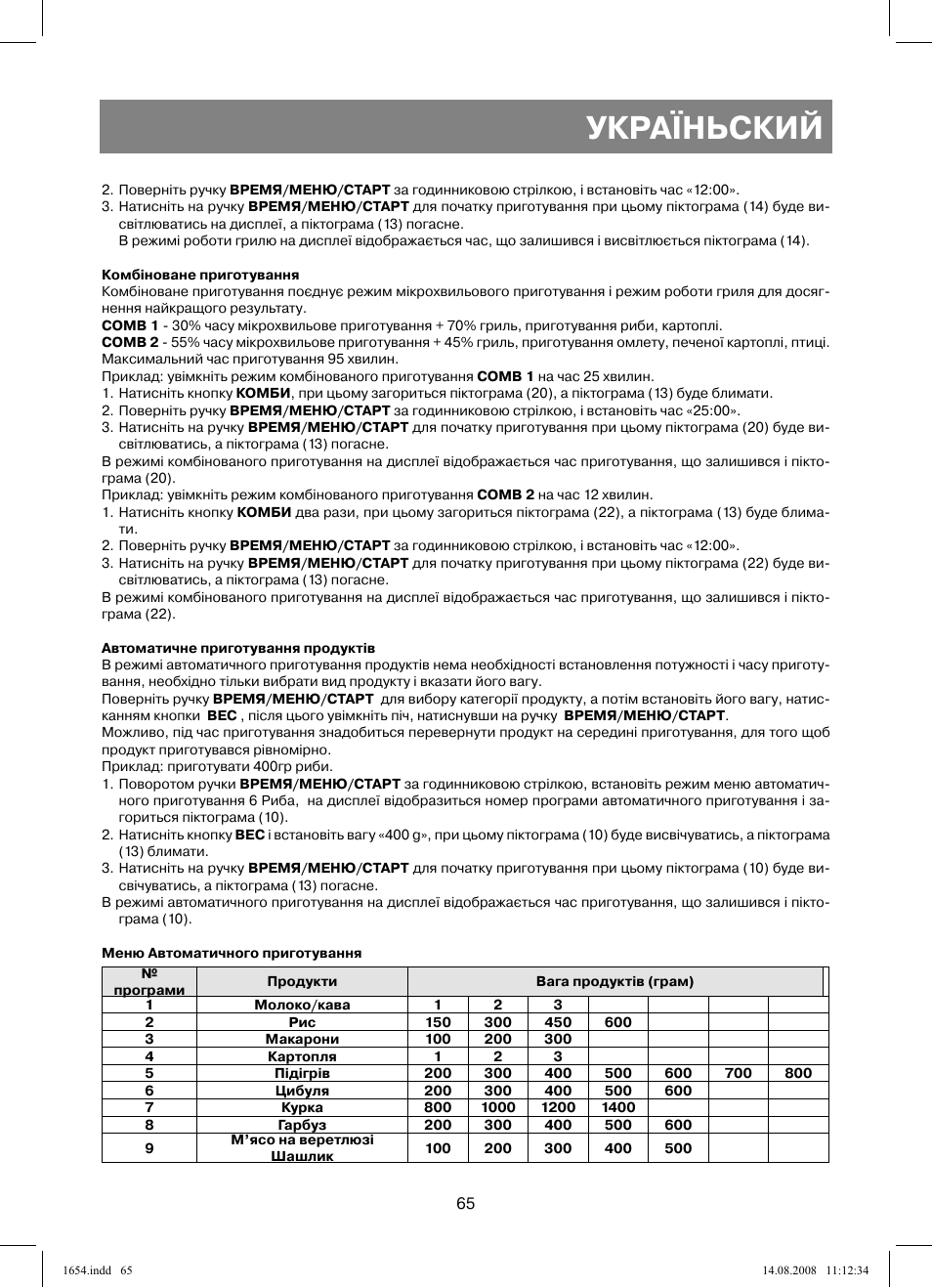 Україньский | Vitek VT-1654 User Manual | Page 65 / 88