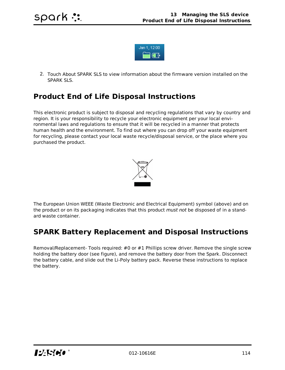 Product end of life disposal instructions | PASCO SPARK Science Learning System Ver. 1.4.0 User's Guide User Manual | Page 123 / 124