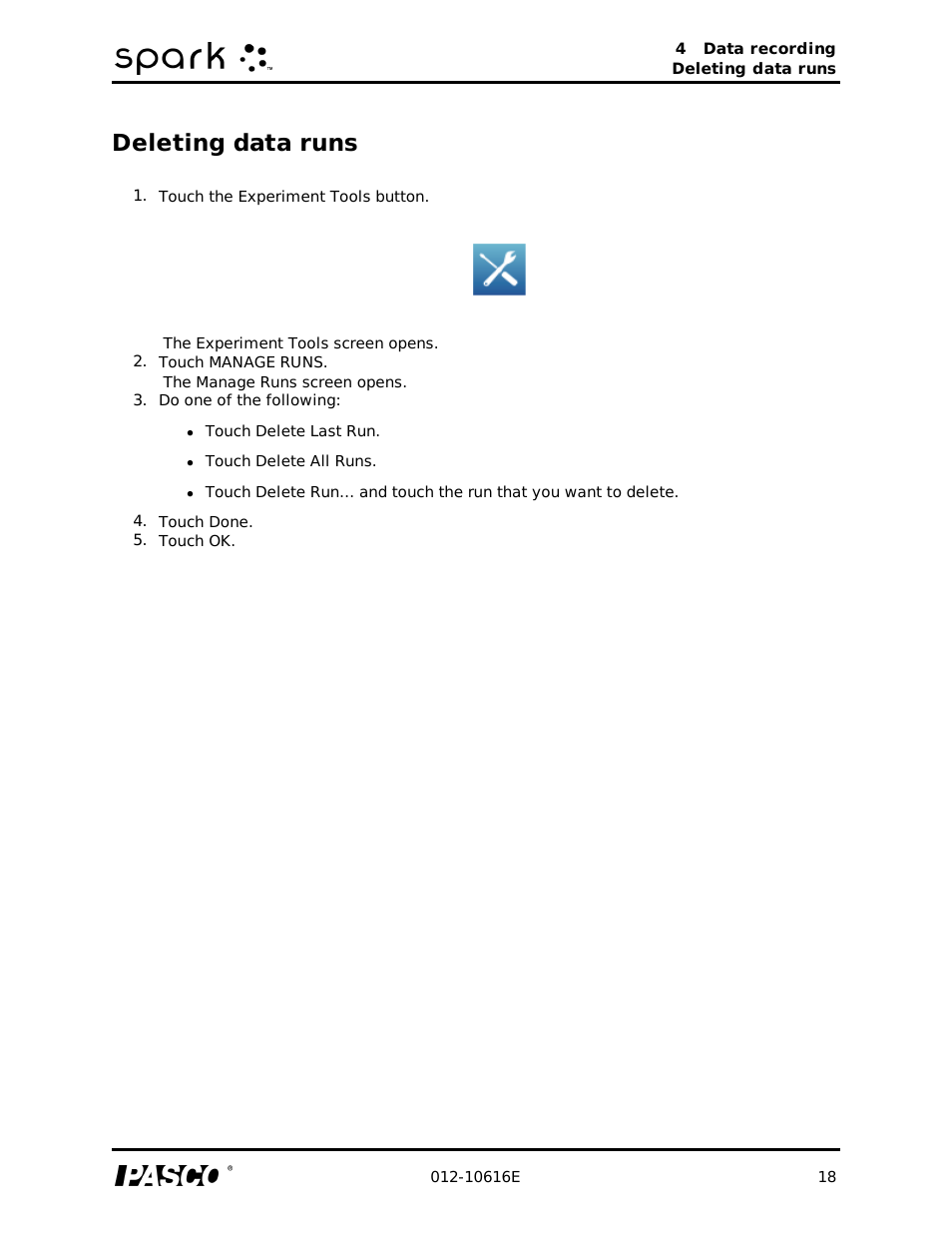 Deleting data runs | PASCO SPARK Science Learning System Ver. 1.4.0 User's Guide User Manual | Page 27 / 124