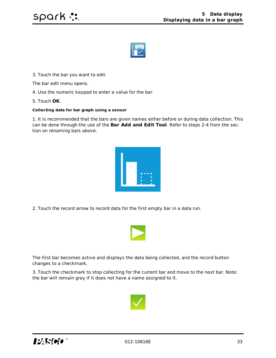 Collecting data for bar graph using a sensor | PASCO SPARK Science Learning System Ver. 1.4.0 User's Guide User Manual | Page 42 / 124