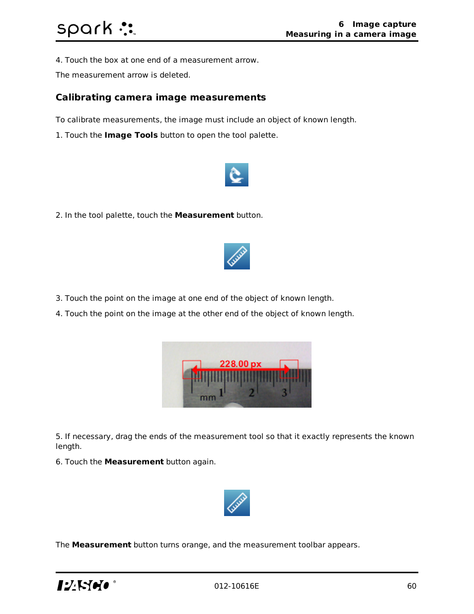 Calibrating camera image measurements | PASCO SPARK Science Learning System Ver. 1.4.0 User's Guide User Manual | Page 69 / 124