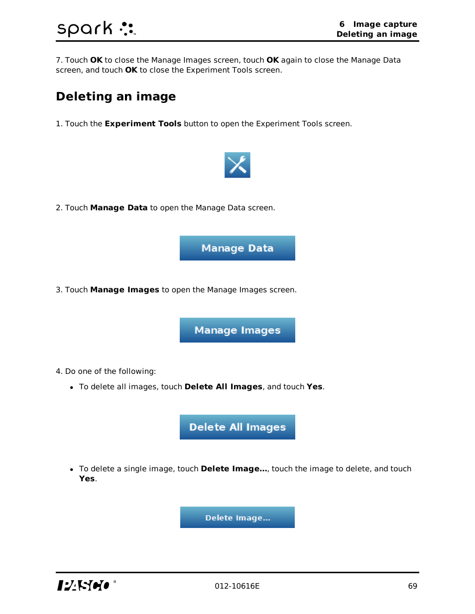 Deleting an image | PASCO SPARK Science Learning System Ver. 1.4.0 User's Guide User Manual | Page 78 / 124