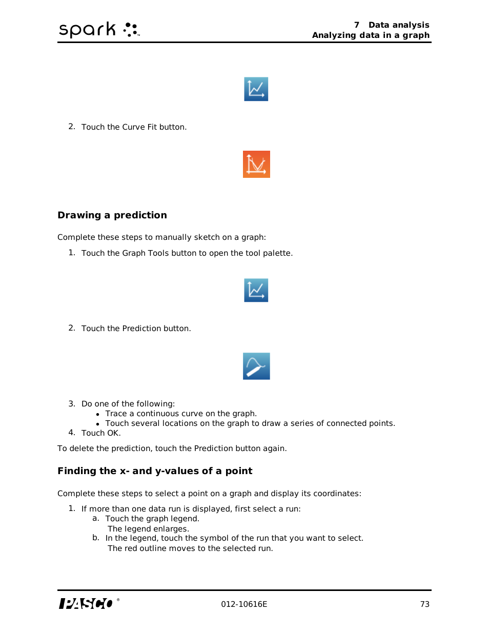 Drawing a prediction, Finding the x- and y-values of a point | PASCO SPARK Science Learning System Ver. 1.4.0 User's Guide User Manual | Page 82 / 124